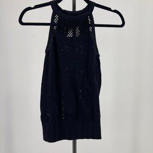 Athleta Trophy Tank Top Sheer Mesh Seamless Solid Black Stretch Size XS